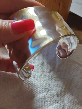 Polished Silver Tone Wide Cuff Bracelet